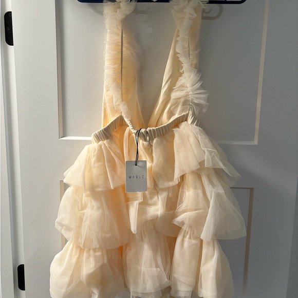 Cream Ruffled Mini Dress - Picture 4 of 10